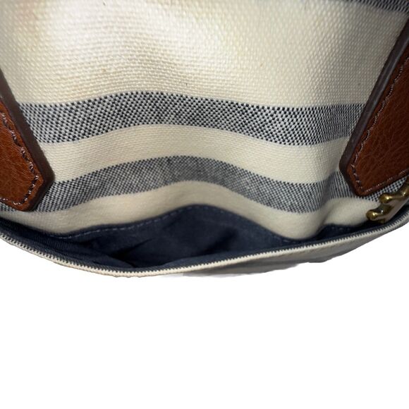 FOSSIL Coated Canvas Striped Fiona satchel Crossbody Shoulder Bag Blue/Off White - Picture 8 of 16